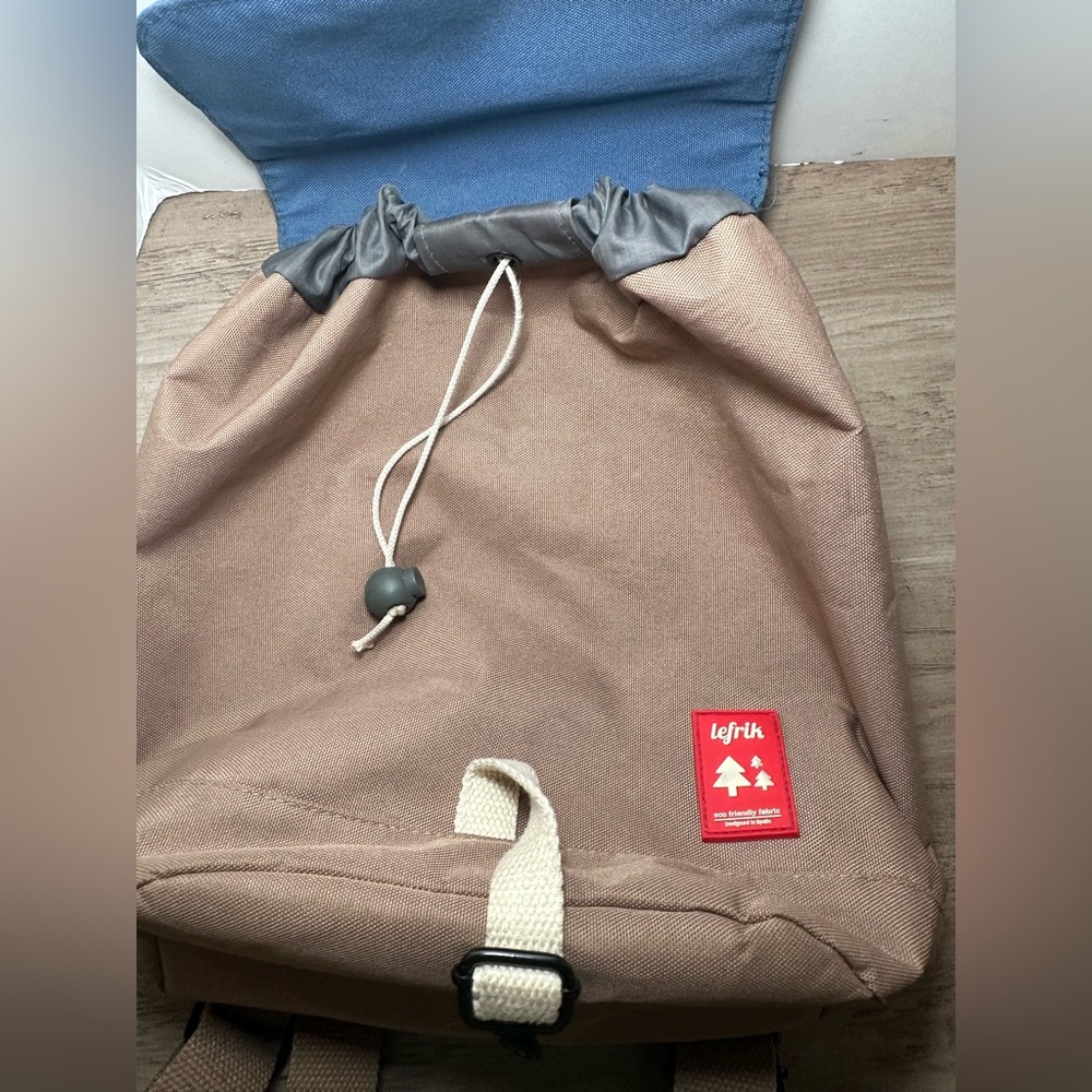 Lefrik Mini Backpack Navy &‎ Brown Drawstring Cord. - Picture 8 of 11